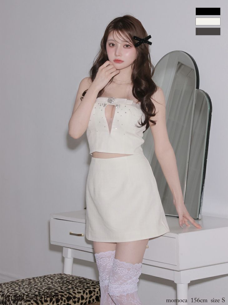 robe de fleurs キャバドレス　セットアップ　デニム　グレー ☆予約商品☆【10月上旬入荷予定】【XSサイズあり】ジップデザイン