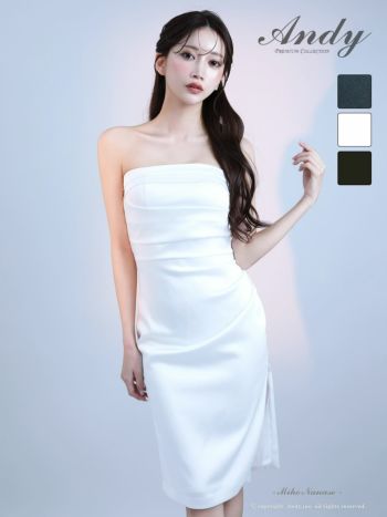 タック ベアトップ ワンカラー スリット タイト 膝丈ドレスキャバドレス Andy 