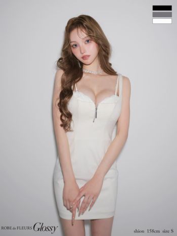キャバドレス Glossy ROBE de FLEURS グロッシー ローブドフルール レース ノースリーブ バックレース ジップデザイン セクシー タイトミニドレス