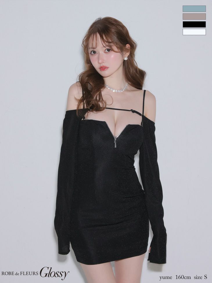 Glossy by ROBE de FLEURS/グロッシー】ラメニット ジップデザイン
