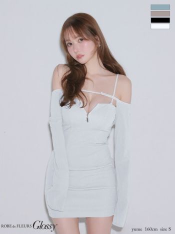 キャバドレス Glossy ROBE de FLEURS グロッシー ローブドフルール ベア ボレロ ラメニット 3way キャミソール ジップデザイン 長袖 タイトミニドレス