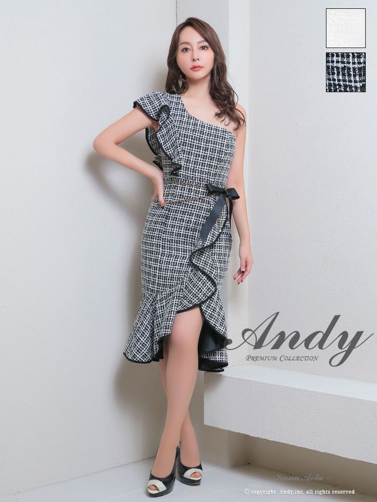 Andy/アンディ】ハイネック チェック柄 ツイード ノースリーブ