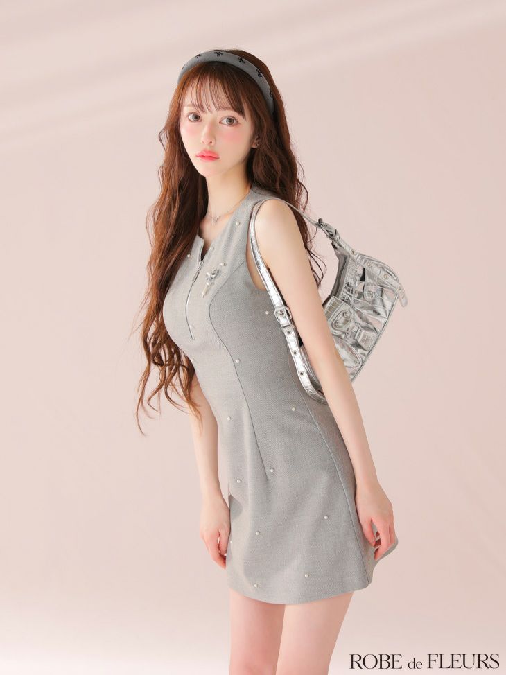 ROBE de FLEURS ノースリーブミニドレス XSサイズあり【ROBE de FLEURS/ローブドフルール】バストジップ