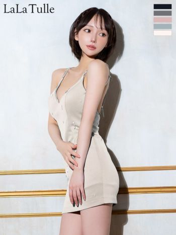 キャバドレス Glossy ROBE de FLEURS グロッシー ローブドフルール オープンバスト セクシー キャミソール ビジューホルター タイトミニドレス