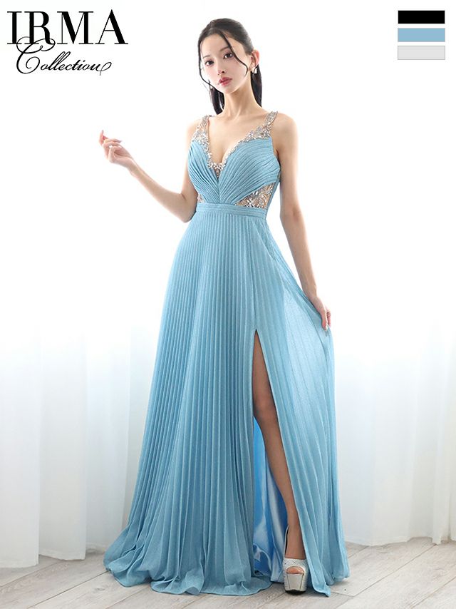 IRMA/イルマ】ノースリーブ スリット ラメニット セクシー プリーツ A